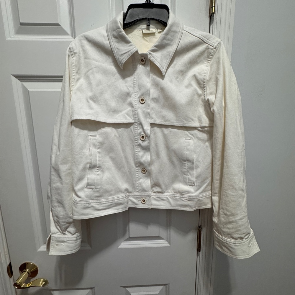 Spartina 449 White Jean Jacket with Cropped Style and Pointed Collar size large